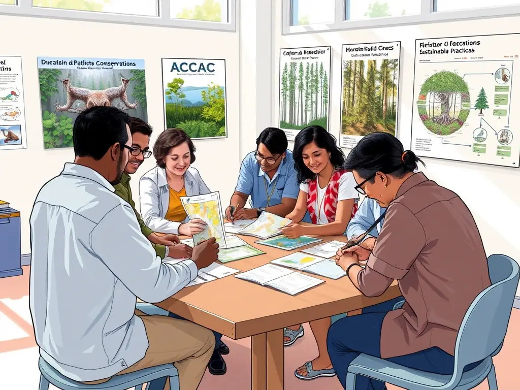 A group of ACCAMC members participating in a hunting education workshop, learning about wildlife conservation and ethical hunting practices in a classroom setting.